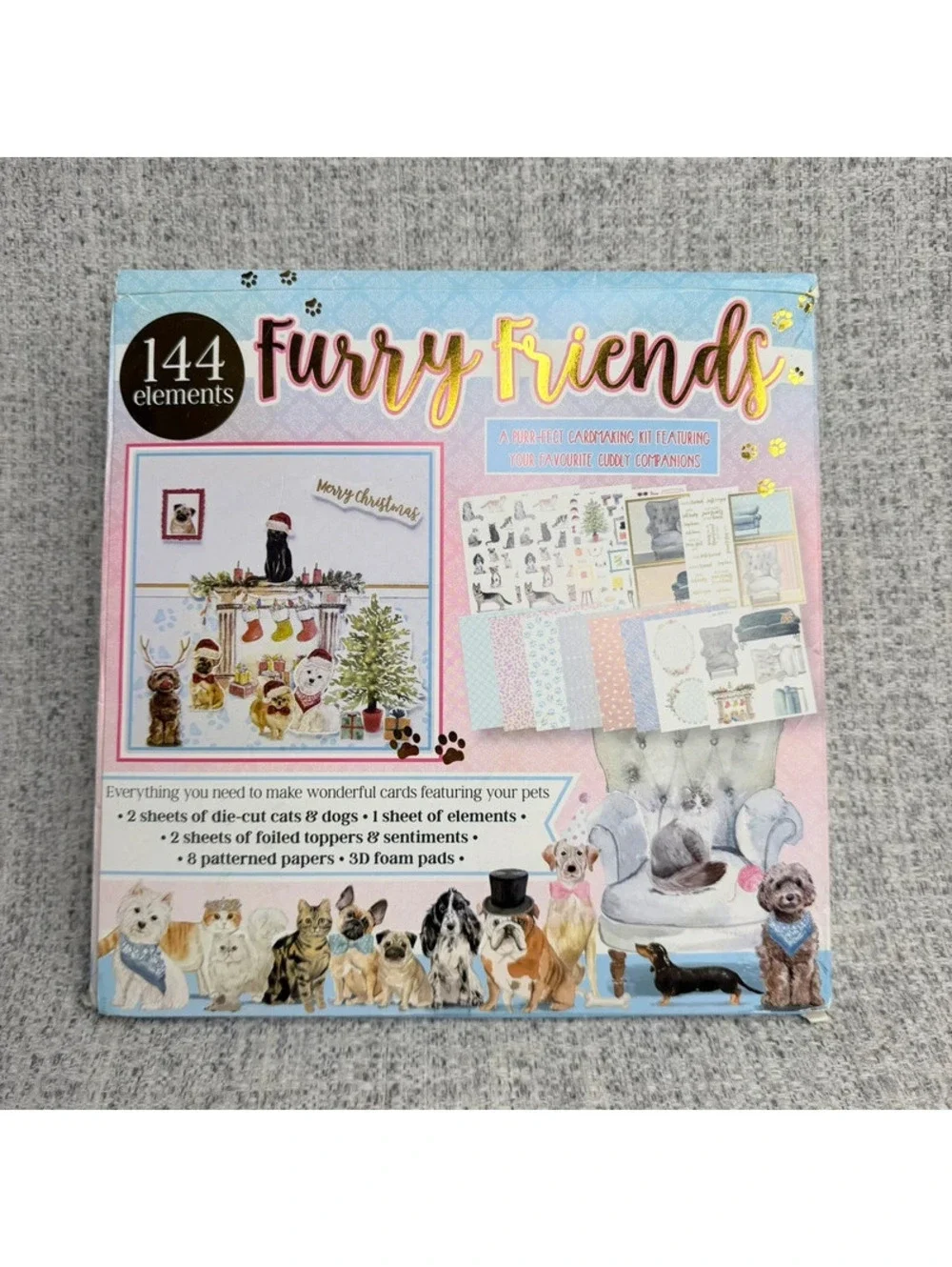 Rare Furry Friends Cat Dog Paper Ephemera Card Making Scrapbook Craft Kit 144 PC